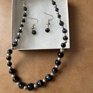 Necklace & Earrings Set (Color: Black, Gray & Silver)